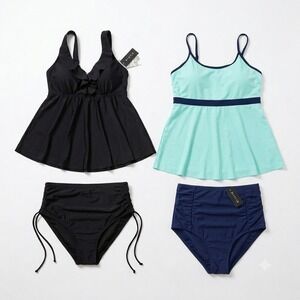 Yonique B2PRITY Womens 3 Piece Tankini Swimsuit Set Aqua Black Large NWT